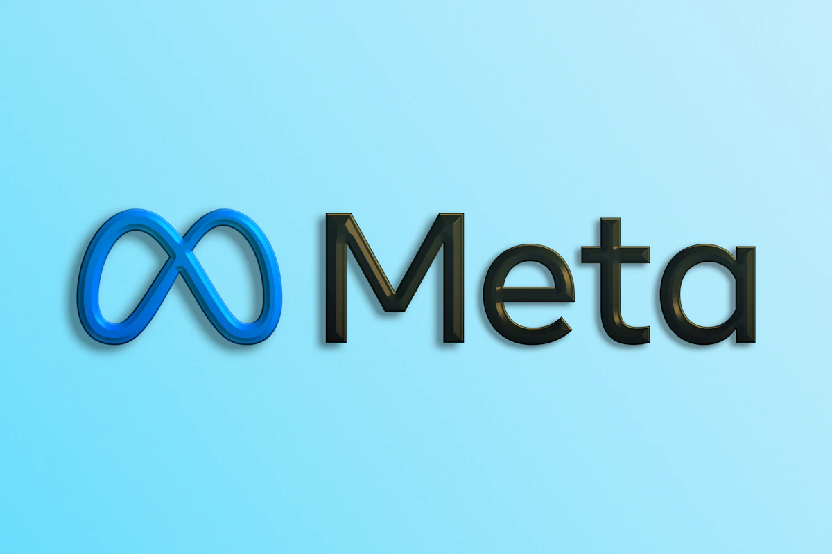 Logótipo da Meta, com o símbolo do infinito azul e a palavra Meta, sobre fundo azul claro